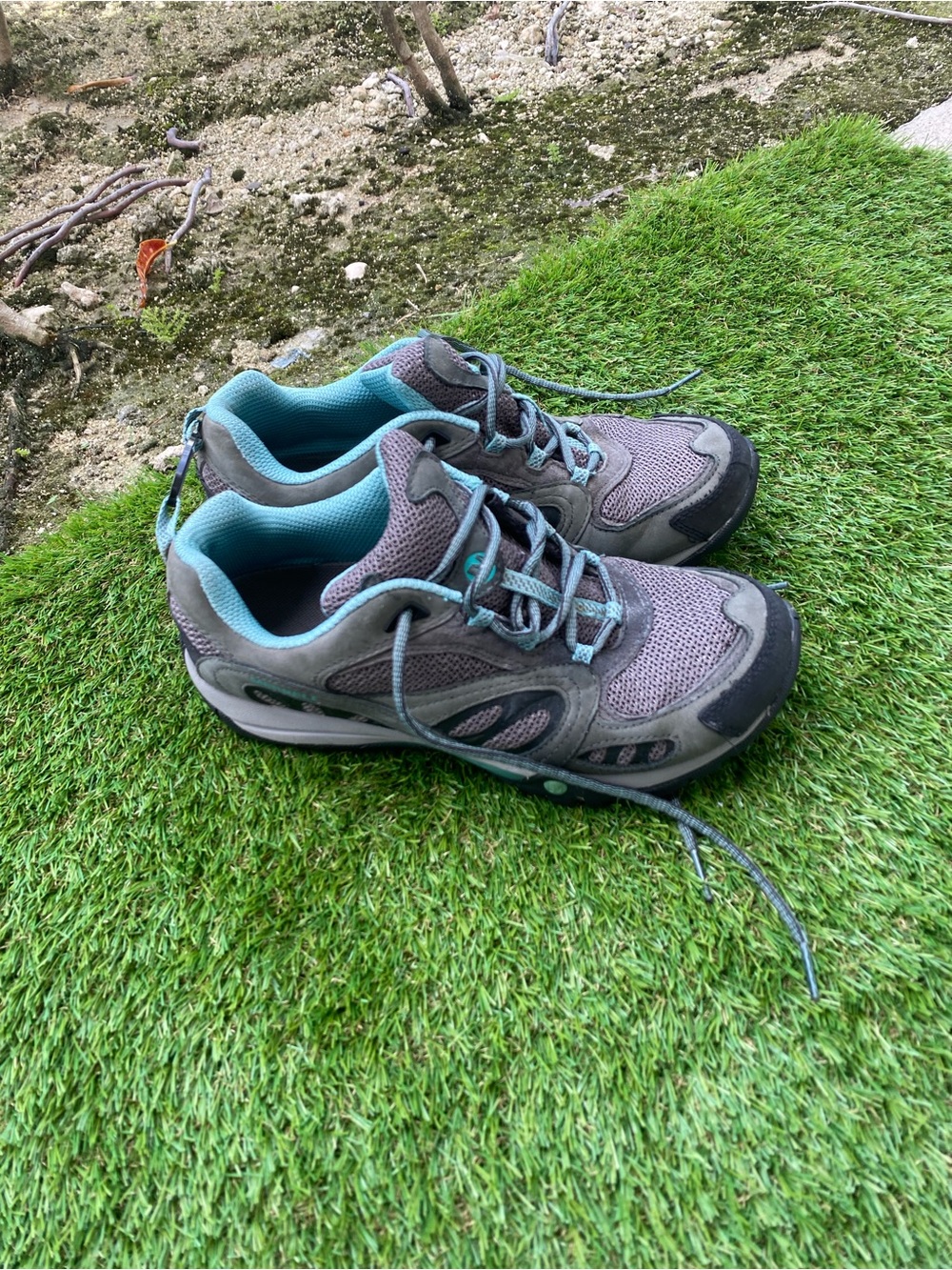 Merrell Gray and Teal Hiking Sneakers